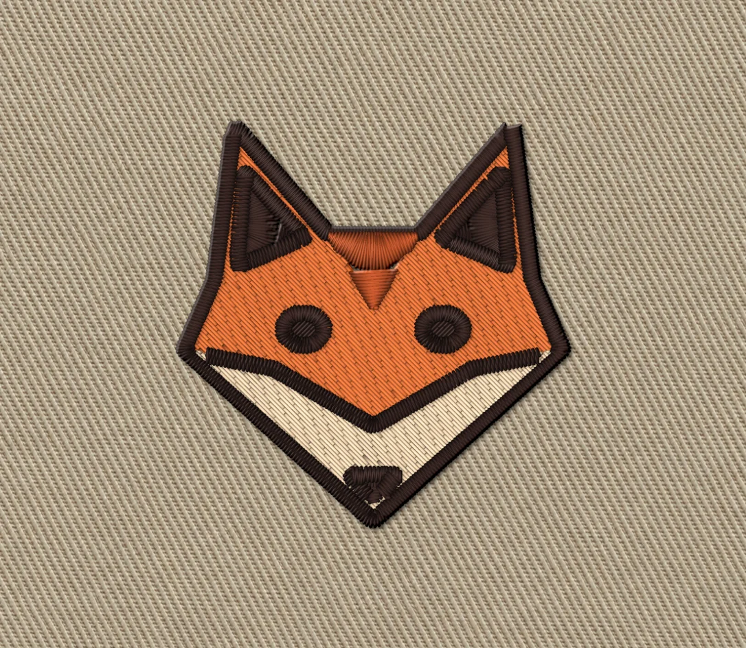 Fox mascot stitched in Bold Outline, rendered on fabric
