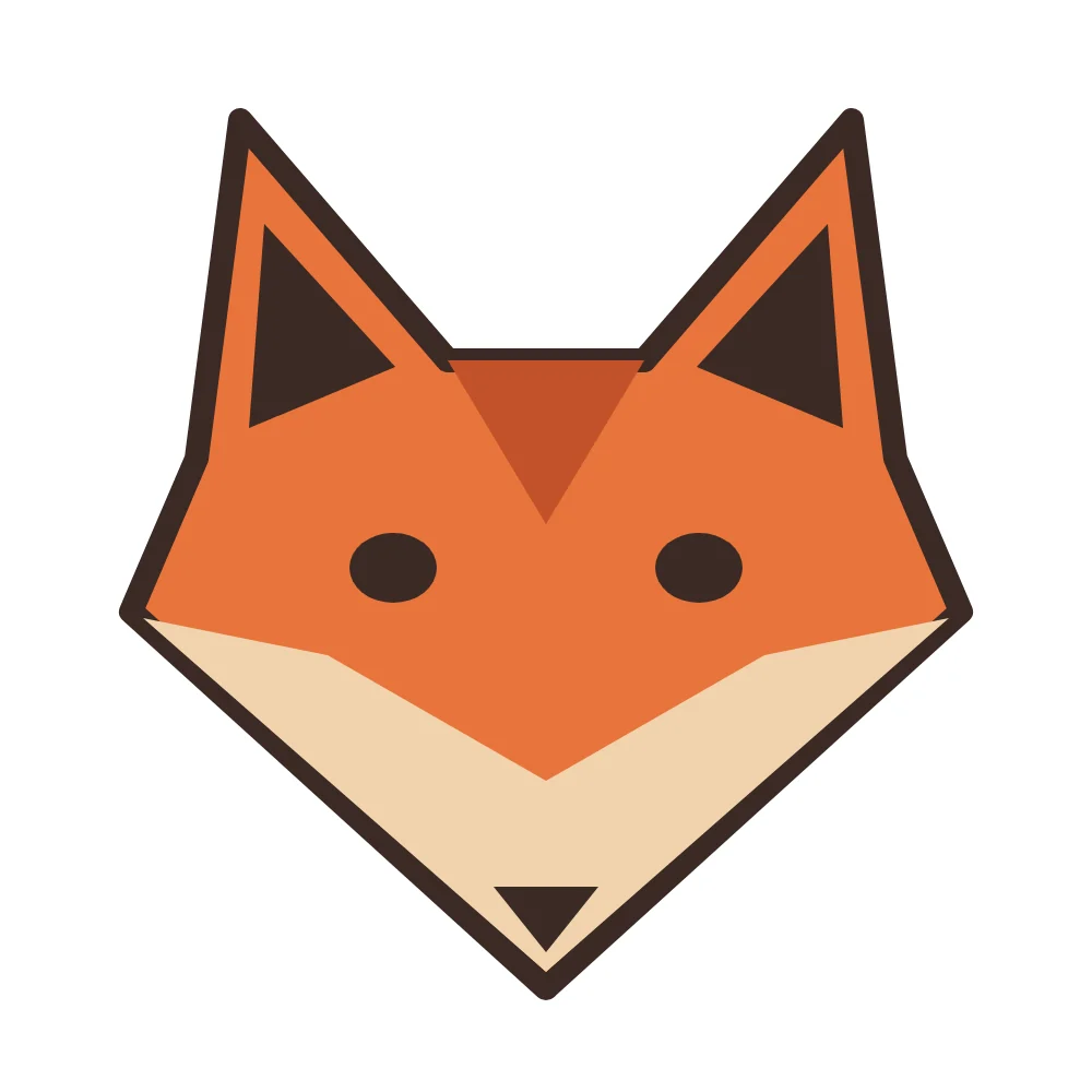 Original art: a geometric fox head in orange, cream and dark brown